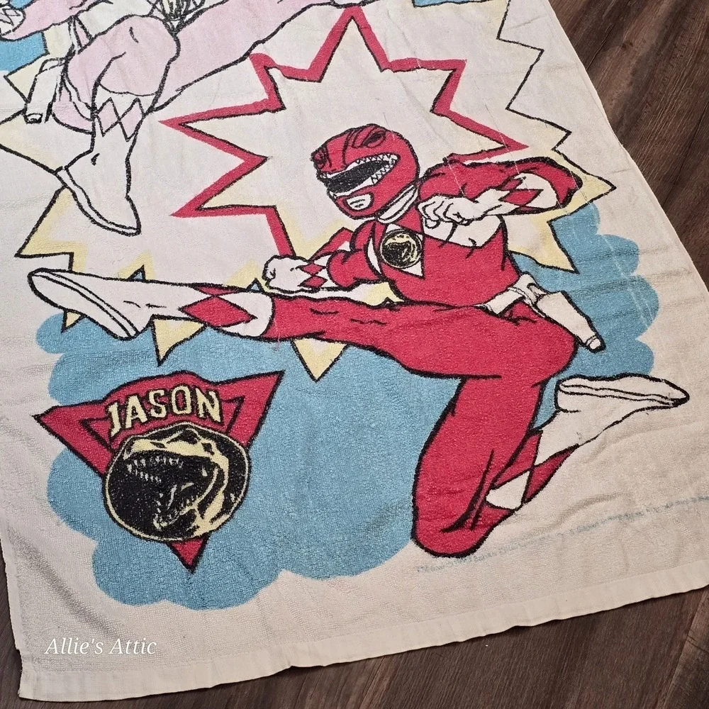 Mighty Morphin Power Rangers Beach Towel Bath Kimberly Pink Jason Red Vintage 94